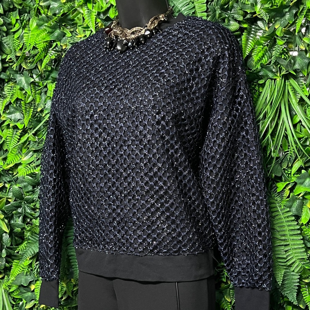 Manila Sweater Medium Blue Glitter Sparkle‎ Mesh Overlay Pullover Jumper 3099